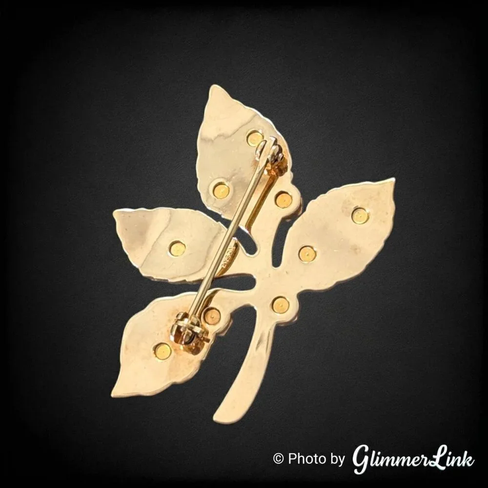 Vintage Anson Multicolor Rhinestone Leaf Branch Gold Tone Brooch Pin